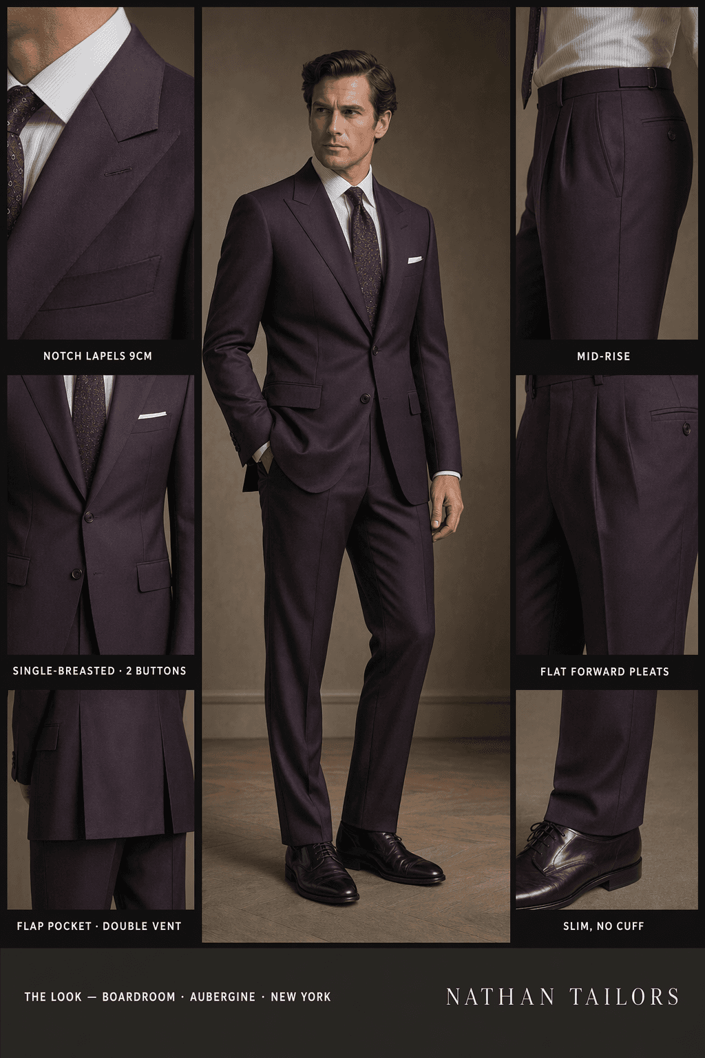 Your aubergine single-breasted suit