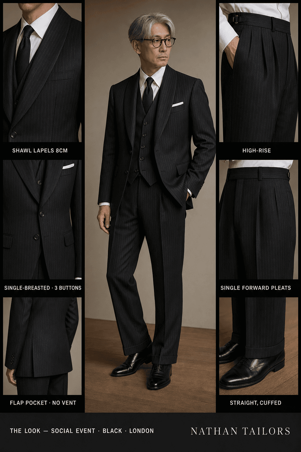 black single-breasted suit — Nathan Tailors Hoi An tailor Atelier render
