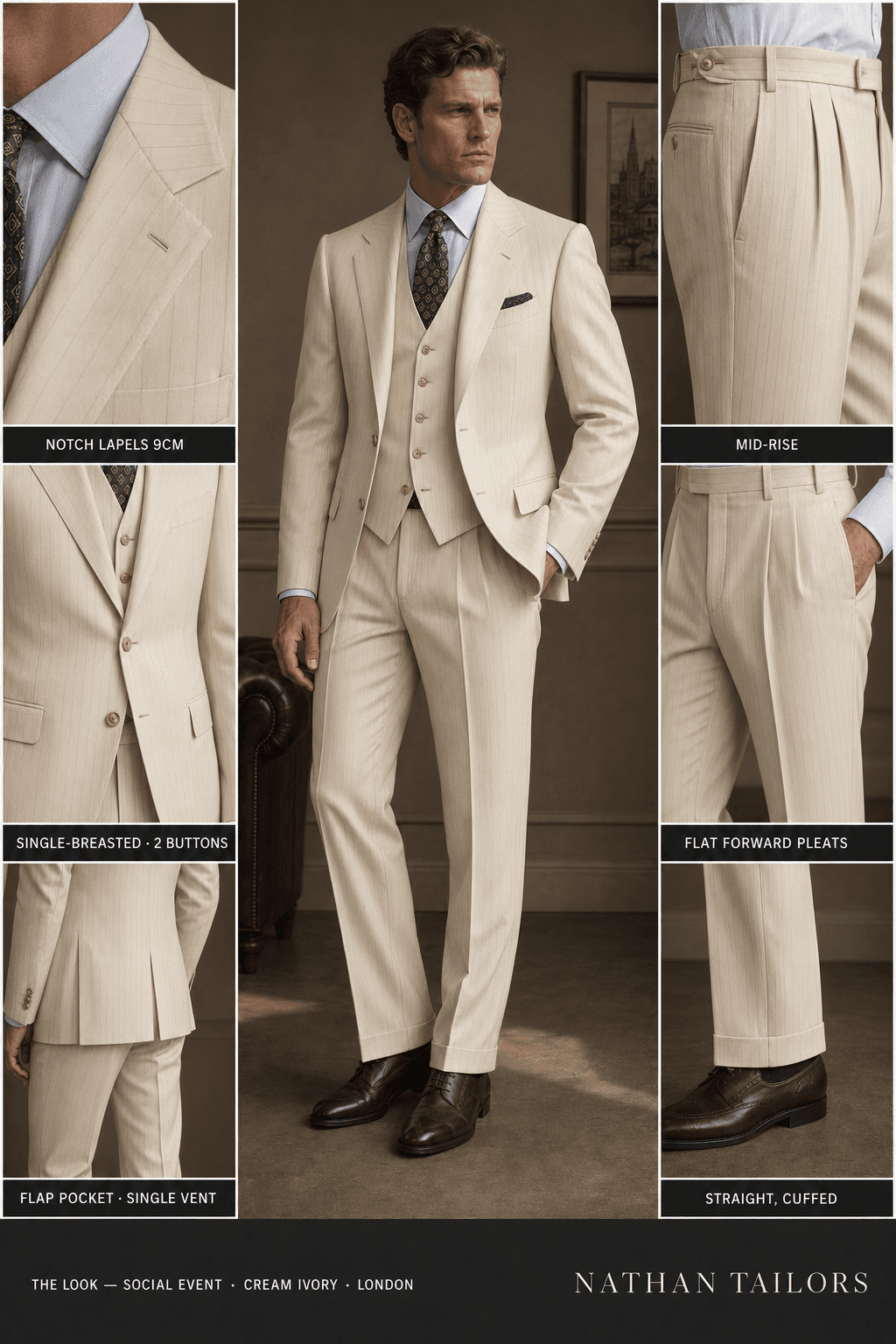 cream ivory single-breasted suit — Nathan Tailors Hoi An tailor Atelier render