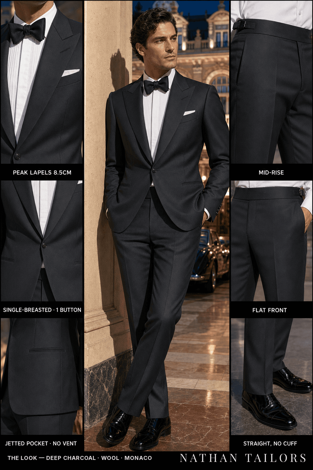 deep charcoal single-breasted suit — Nathan Tailors Hoi An tailor Atelier render