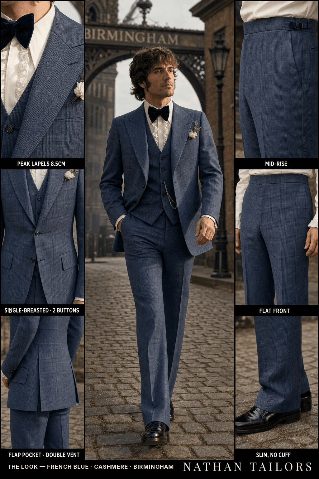 french blue single-breasted suit — Nathan Tailors Hoi An tailor Atelier render