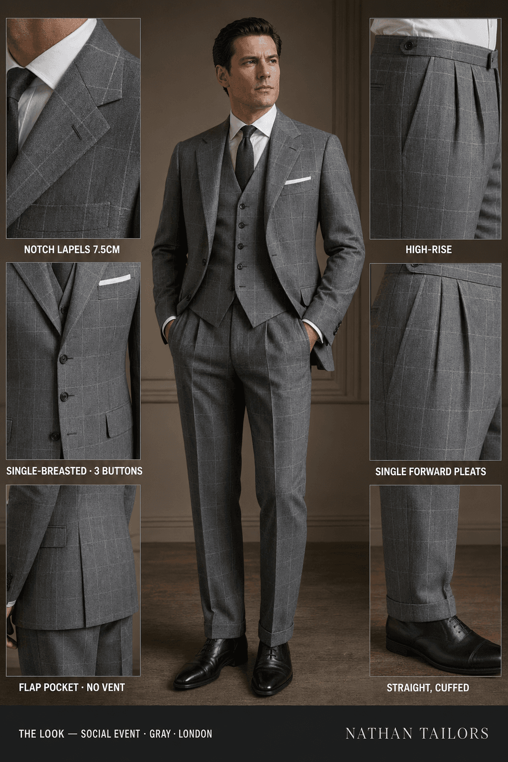gray single-breasted suit — Nathan Tailors Hoi An tailor Atelier render