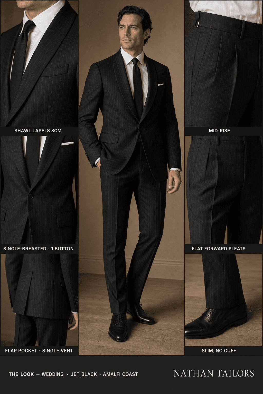 jet black single-breasted suit — Nathan Tailors Hoi An tailor Atelier render
