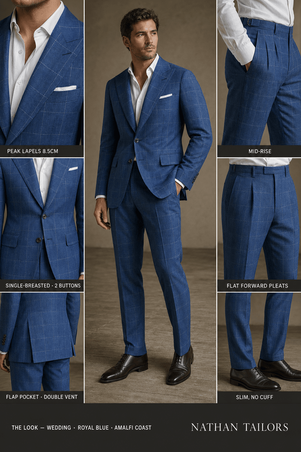 royal blue single-breasted suit — Nathan Tailors Hoi An tailor Atelier render