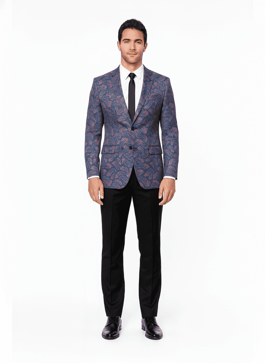 Cotton Blend Slate Blue Pink Feather Casual Blazers Fabric on jacket — AI-rendered by Nathan Tailors, a Hoi An tailor