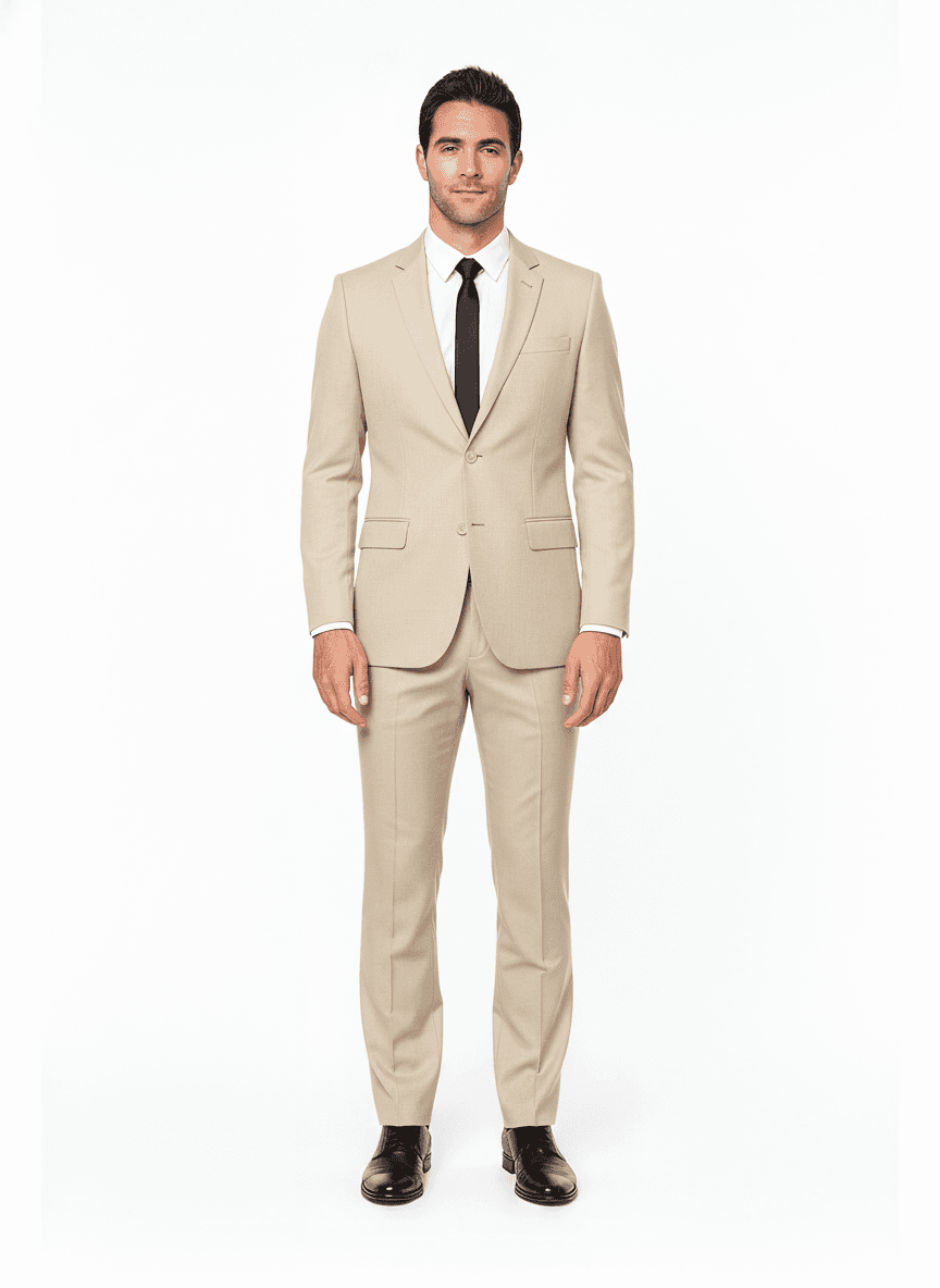 Organic Cotton Beige Solid Dress Shirt Fabric on full suit — AI-rendered by Nathan Tailors, a Hoi An tailor