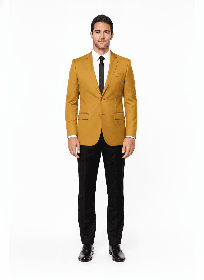 Organic Cotton Gold Solid Business Suiting Fabric on jacket β AI-rendered by Nathan Tailors, a Hoi An tailor