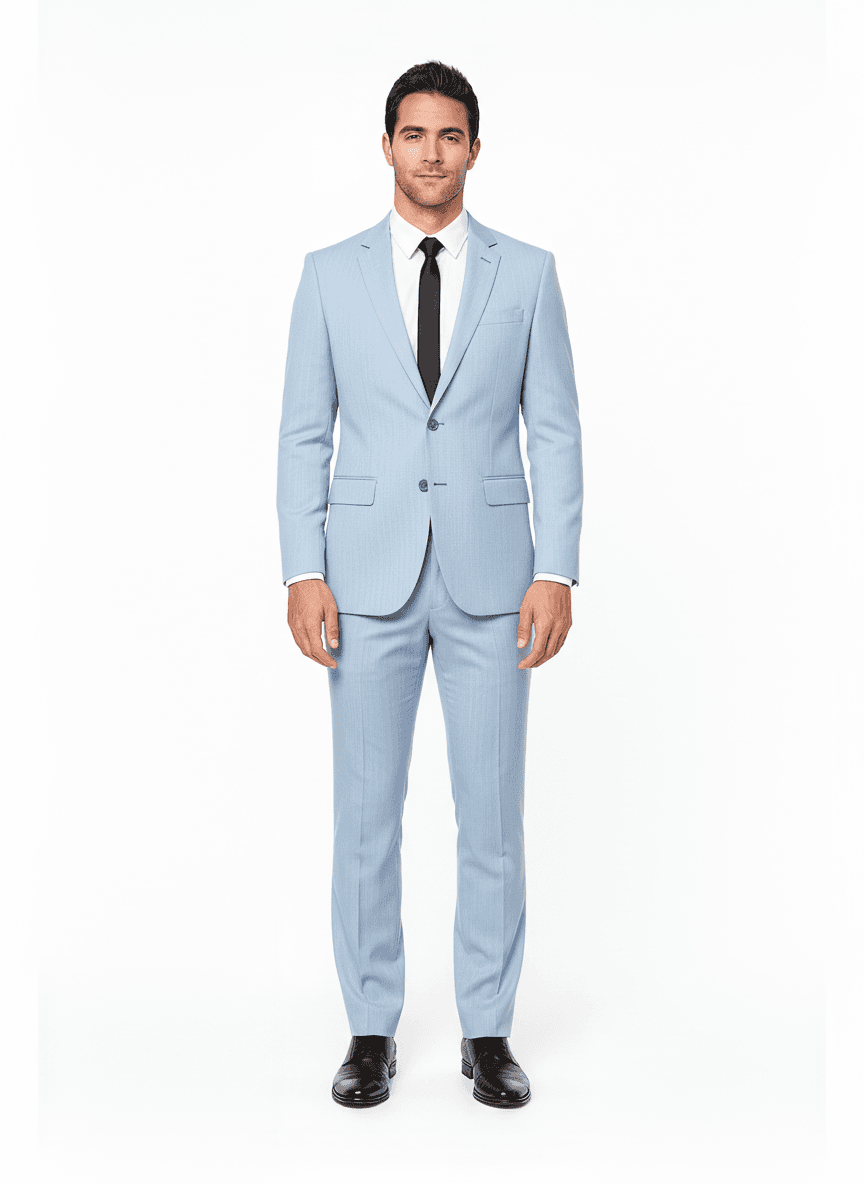 Cotton Pale Blue Off White Solid Dress Shirt Fabric on full suit — AI-rendered by Nathan Tailors, a Hoi An tailor