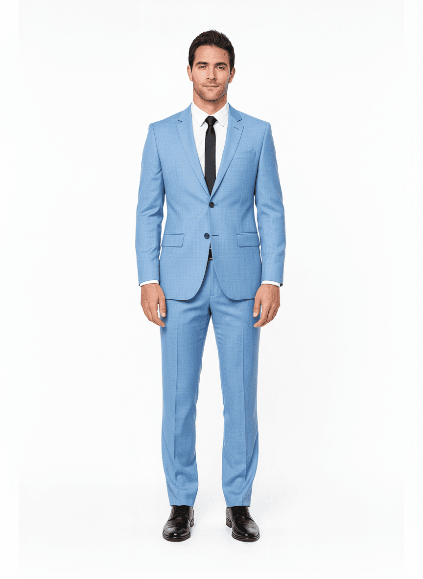 Cotton Light Blue Sky Blue Pinstripe Dress Shirt Fabric on full suit — AI-rendered by Nathan Tailors, a Hoi An tailor