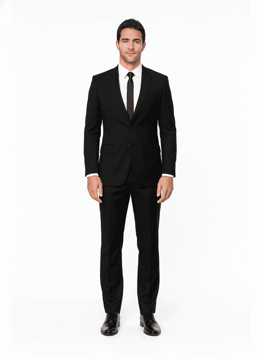 Cotton Deep Navy Solid Business Suiting Fabric on full suit β AI-rendered by Nathan Tailors, a Hoi An tailor