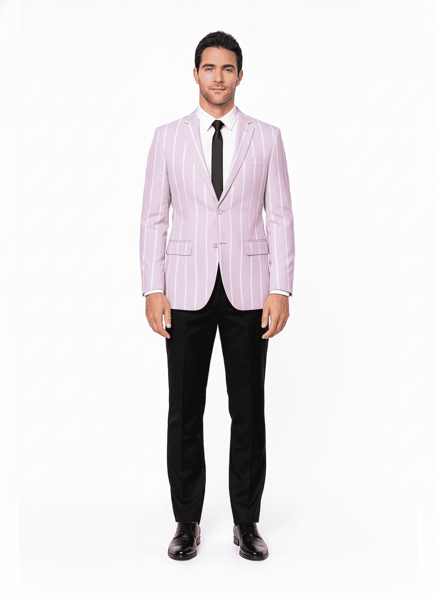 Cotton Blend Pale Pink Light Gray Striped Dress Shirt Fabric on jacket — AI-rendered by Nathan Tailors, a Hoi An tailor