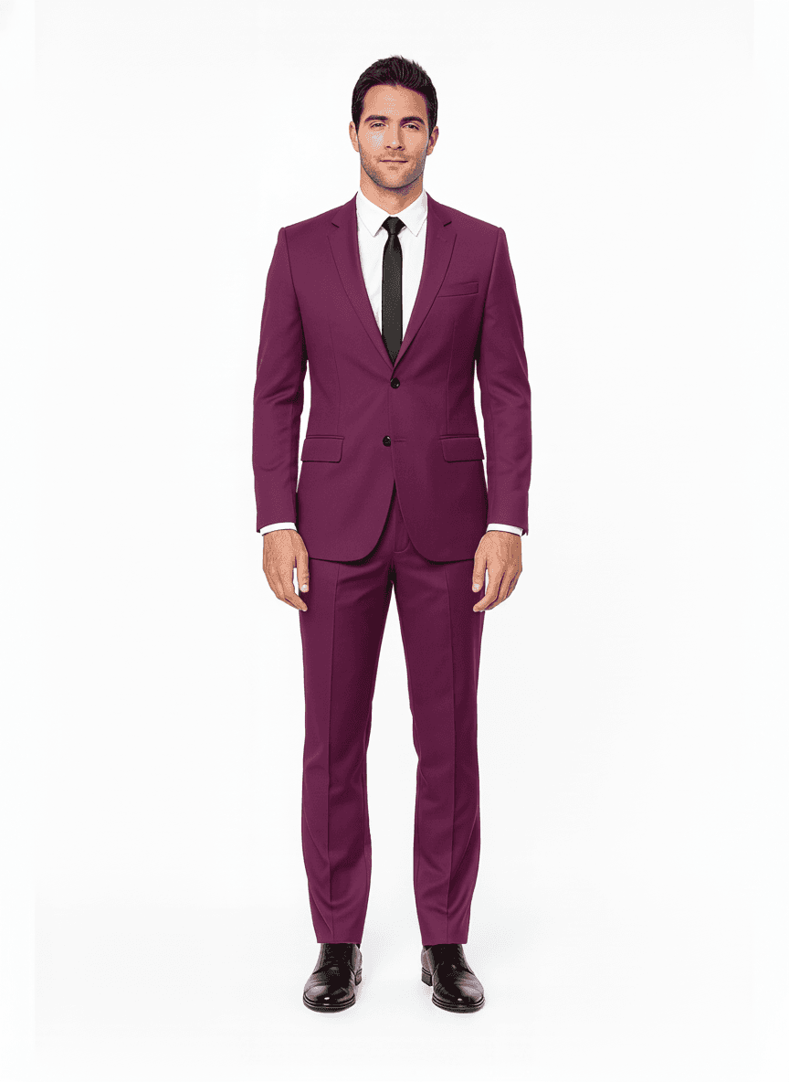 Cotton Deep Magenta Solid Business Suits Fabric on full suit — AI-rendered by Nathan Tailors, a Hoi An tailor