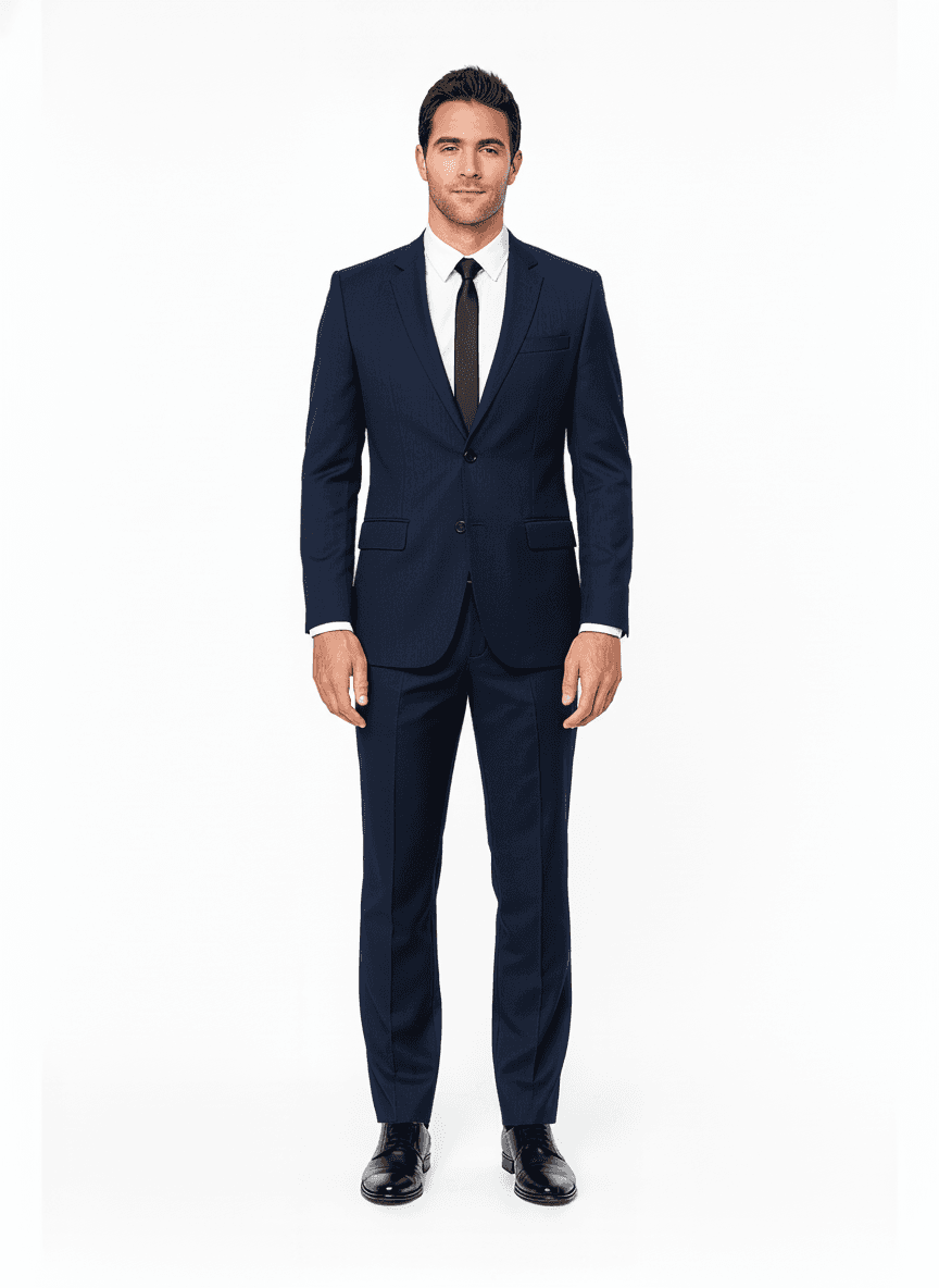 Cotton Dark Navy Solid Business Suiting Fabric on full suit β AI-rendered by Nathan Tailors, a Hoi An tailor