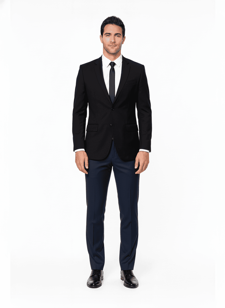 Cotton Dark Navy Solid Business Suiting Fabric on pants β AI-rendered by Nathan Tailors, a Hoi An tailor