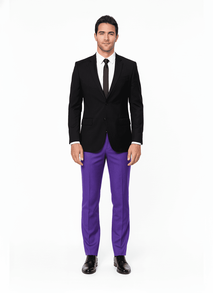 Cotton Blend Medium Purple Dark Violet Pinstripe Business Suiting Fabric on full suit β AI-rendered by Nathan Tailors, a Hoi An tailor