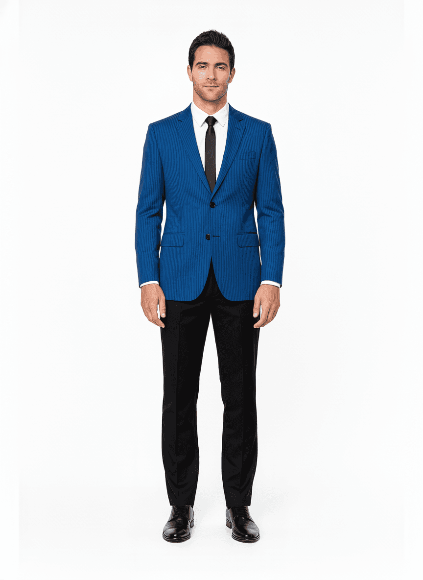 Cotton Blend Steel Blue Dark Blue Ribbed Business Suiting Fabric on jacket β AI-rendered by Nathan Tailors, a Hoi An tailor