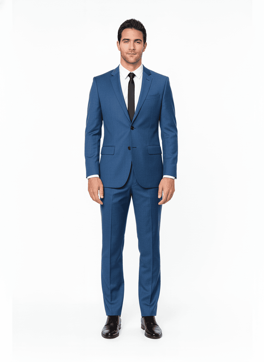 Cotton Blend Denim & Slate Blue Solid Casual Shirts Fabric on full suit β AI-rendered by Nathan Tailors, a Hoi An tailor