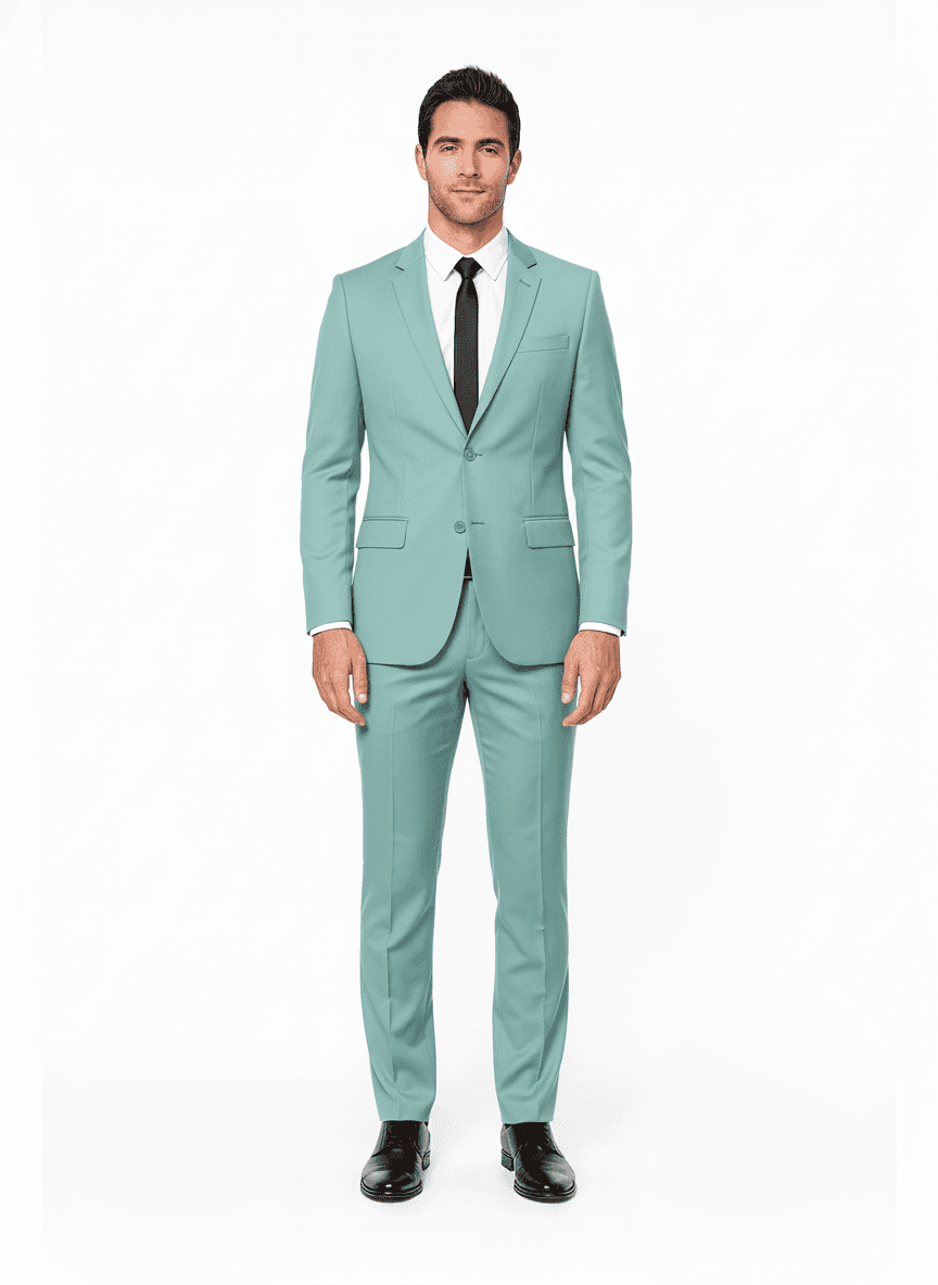 Cotton Blend Light Teal Solid Casual Shirts Fabric on full suit — AI-rendered by Nathan Tailors, a Hoi An tailor