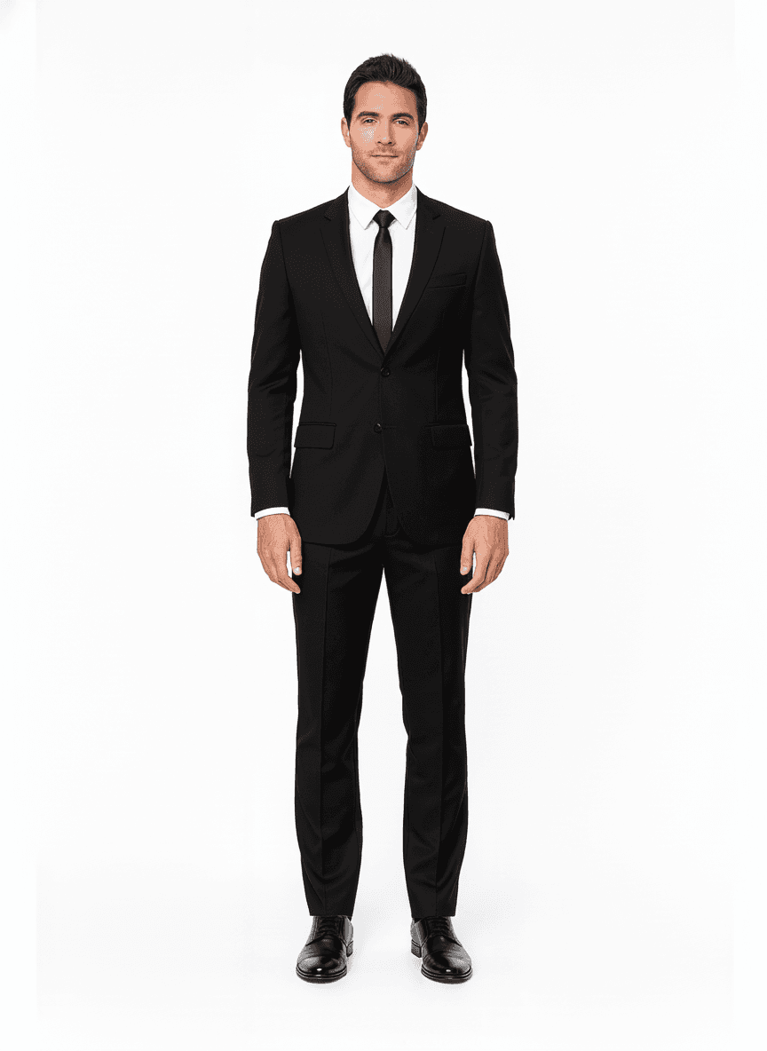 Merino Wool Dark Blue Solid Business Suit Fabric on full suit β AI-rendered by Nathan Tailors, a Hoi An tailor