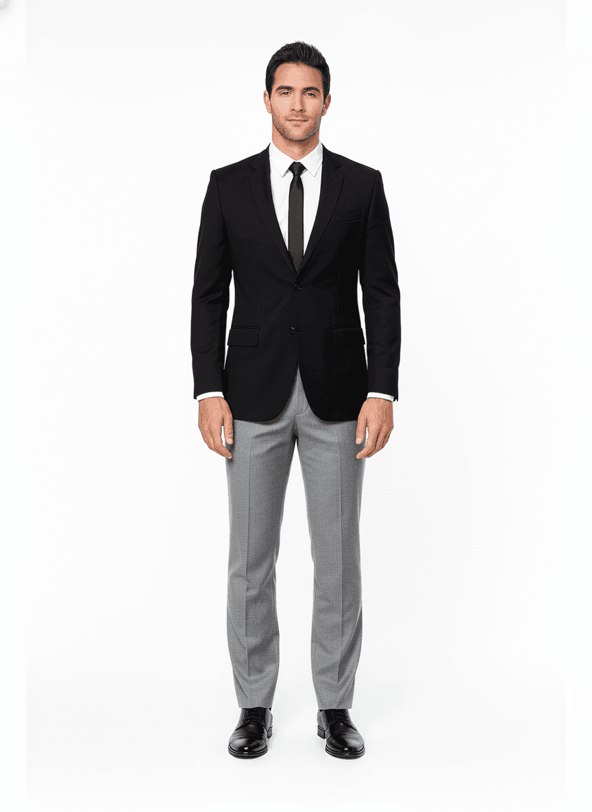 Merino Wool Light Gray Solid Business Suiting Fabric on full suit β AI-rendered by Nathan Tailors, a Hoi An tailor