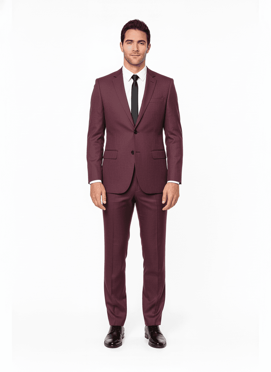 Linen Plum Solid Casual Shirt Fabric on full suit — AI-rendered by Nathan Tailors, a Hoi An tailor