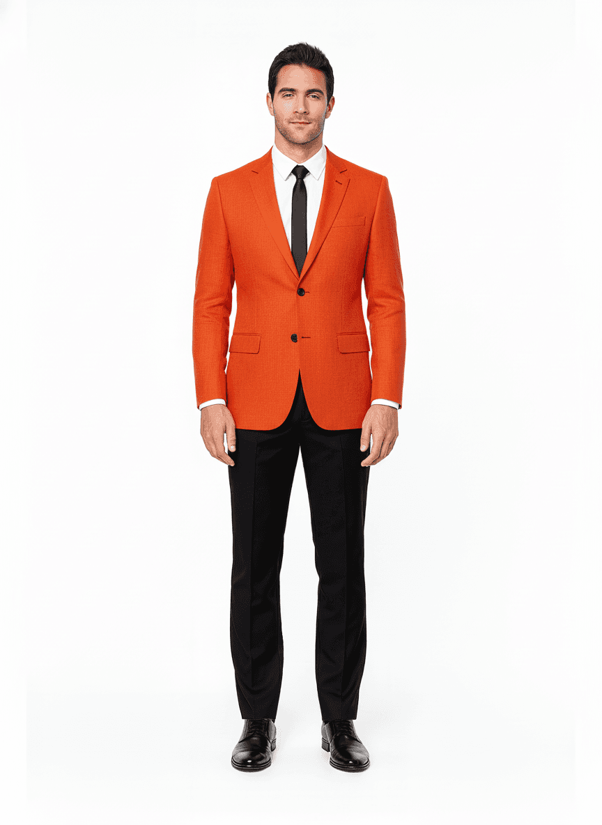 Linen Orange Red Solid Casual Shirt Fabric on jacket β AI-rendered by Nathan Tailors, a Hoi An tailor