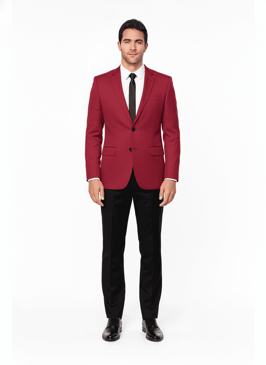 Linen Crimson Red Solid Business Suiting Fabric on jacket β AI-rendered by Nathan Tailors, a Hoi An tailor