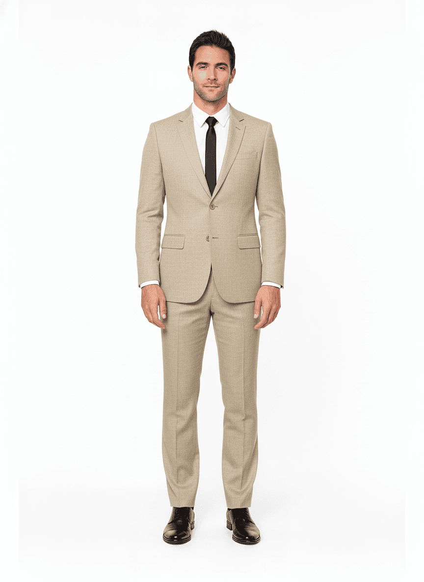 Linen Beige Solid Business Suits Fabric on full suit — AI-rendered by Nathan Tailors, a Hoi An tailor