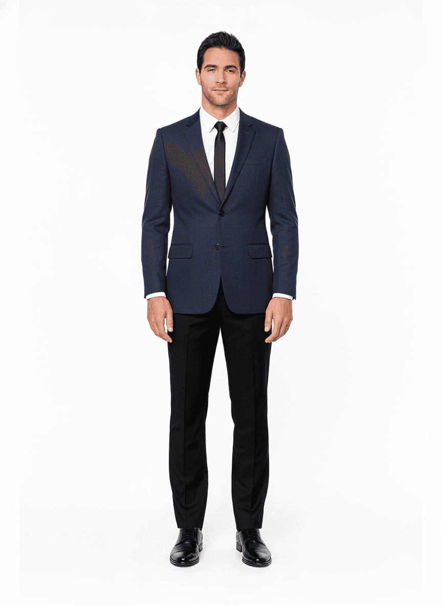 Linen Deep Indigo Solid Business Suits Fabric on jacket — AI-rendered by Nathan Tailors, a Hoi An tailor