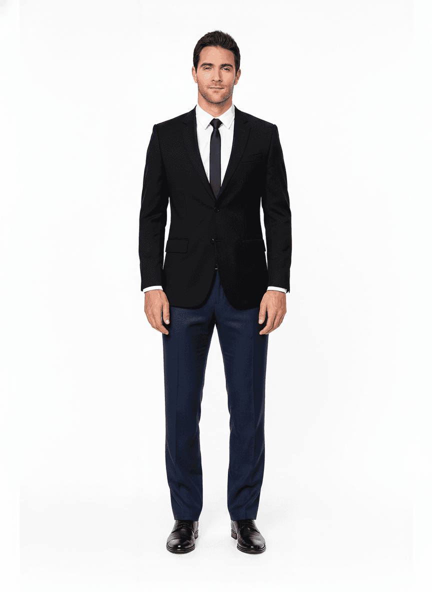 Linen Deep Indigo Solid Business Suits Fabric on pants — AI-rendered by Nathan Tailors, a Hoi An tailor