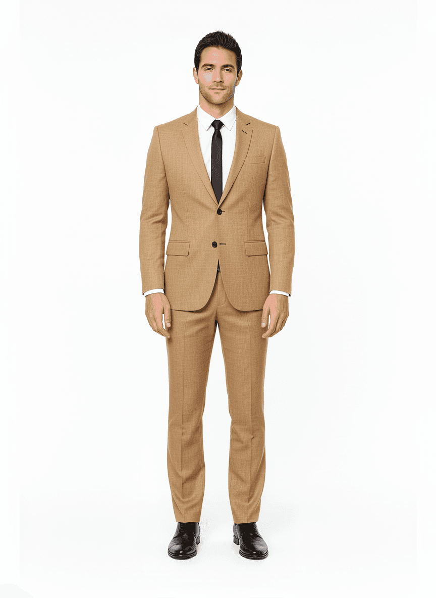 Linen Desert Sand Solid Casual Linen Shirts Fabric on full suit — AI-rendered by Nathan Tailors, a Hoi An tailor