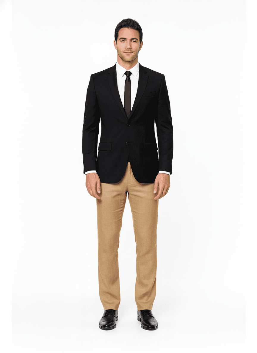 Linen Desert Sand Solid Casual Linen Shirts Fabric on pants — AI-rendered by Nathan Tailors, a Hoi An tailor