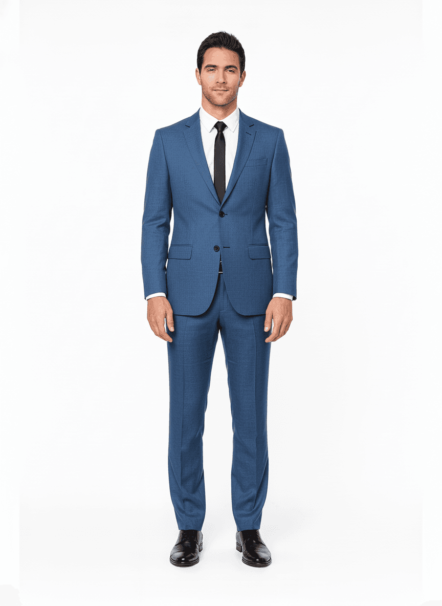 Linen Steel Blue Solid Casual Shirt Fabric on full suit β AI-rendered by Nathan Tailors, a Hoi An tailor