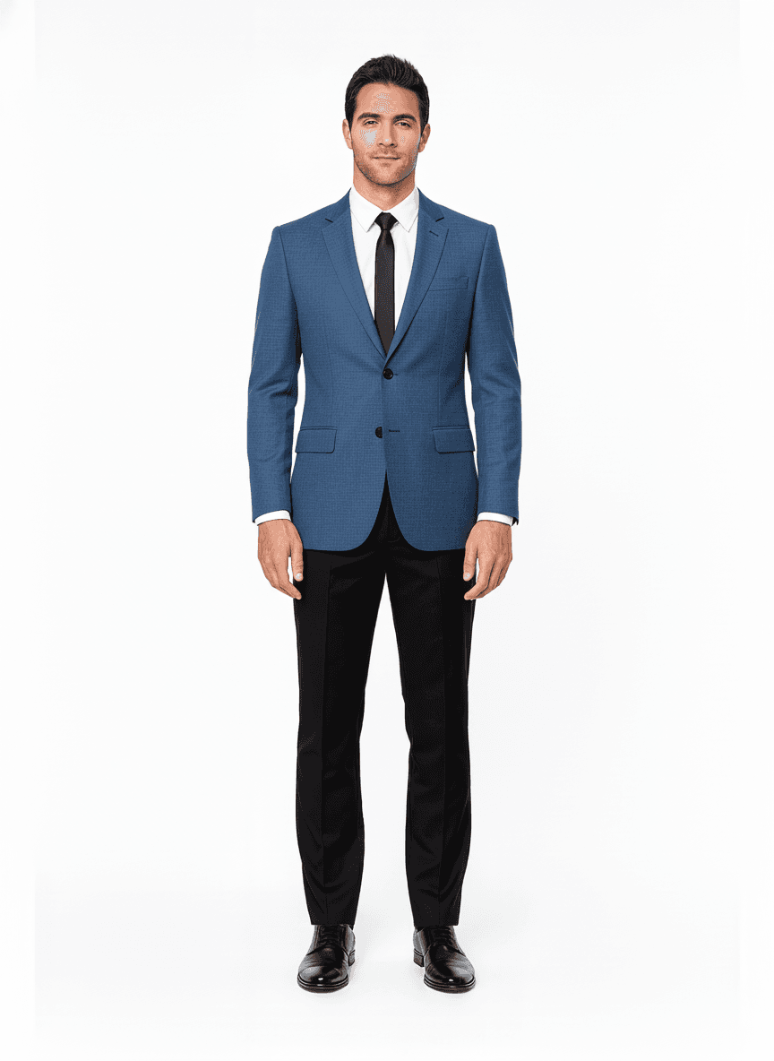 Linen Steel Blue Solid Casual Shirt Fabric on jacket — AI-rendered by Nathan Tailors, a Hoi An tailor