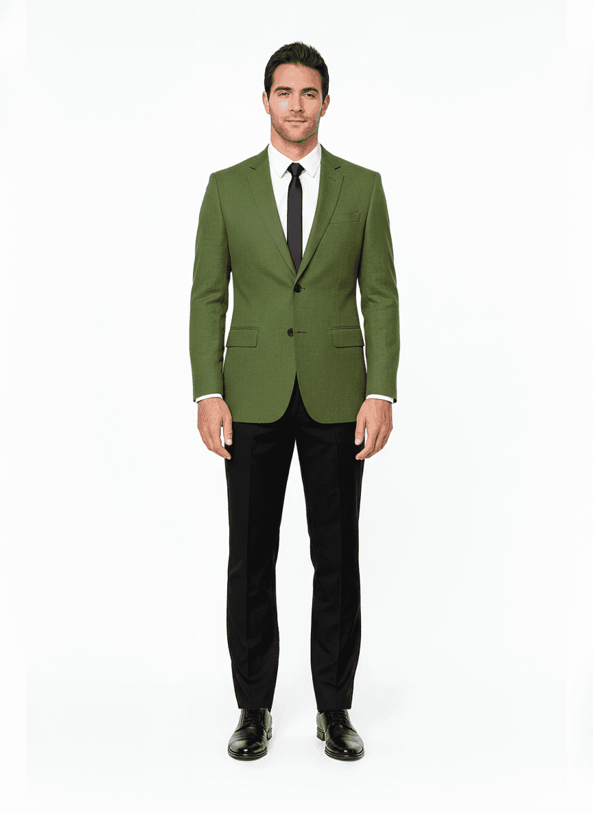 Linen Olive Green Solid Casual Shirt Fabric on jacket — AI-rendered by Nathan Tailors, a Hoi An tailor