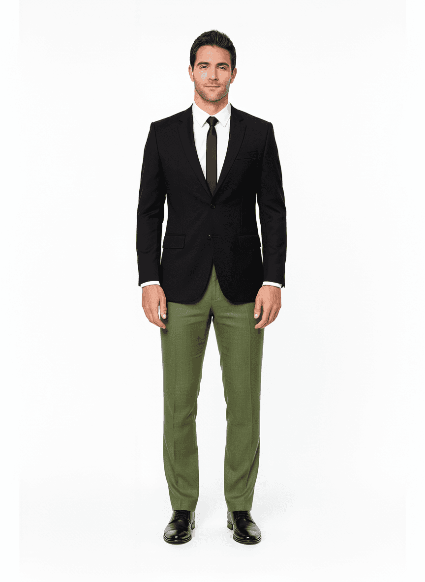 Linen Olive Green Solid Casual Shirt Fabric on pants β AI-rendered by Nathan Tailors, a Hoi An tailor