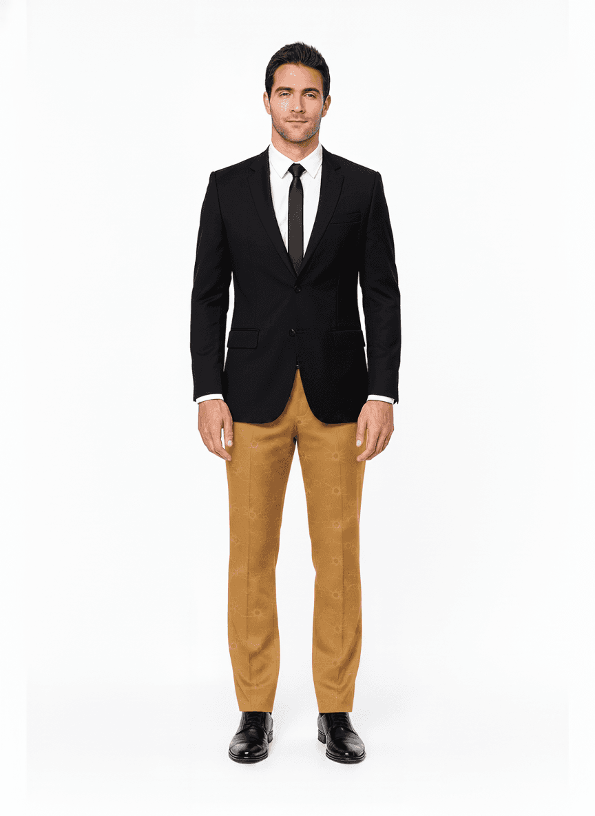 Cotton Tan Sandy Brown Floral Dress Shirt Fabric on full suit β AI-rendered by Nathan Tailors, a Hoi An tailor