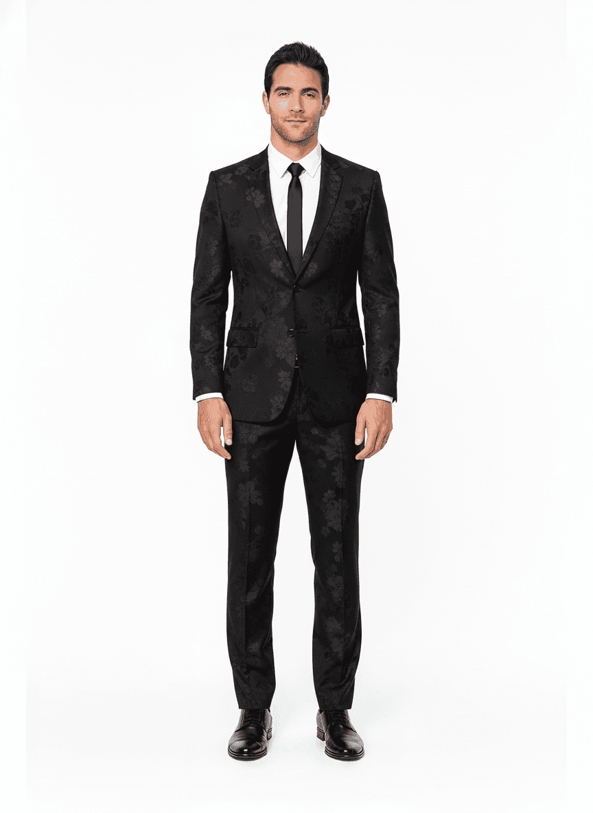 Cotton Off White Light Gray Floral Dress Shirts Fabric on full suit β AI-rendered by Nathan Tailors, a Hoi An tailor