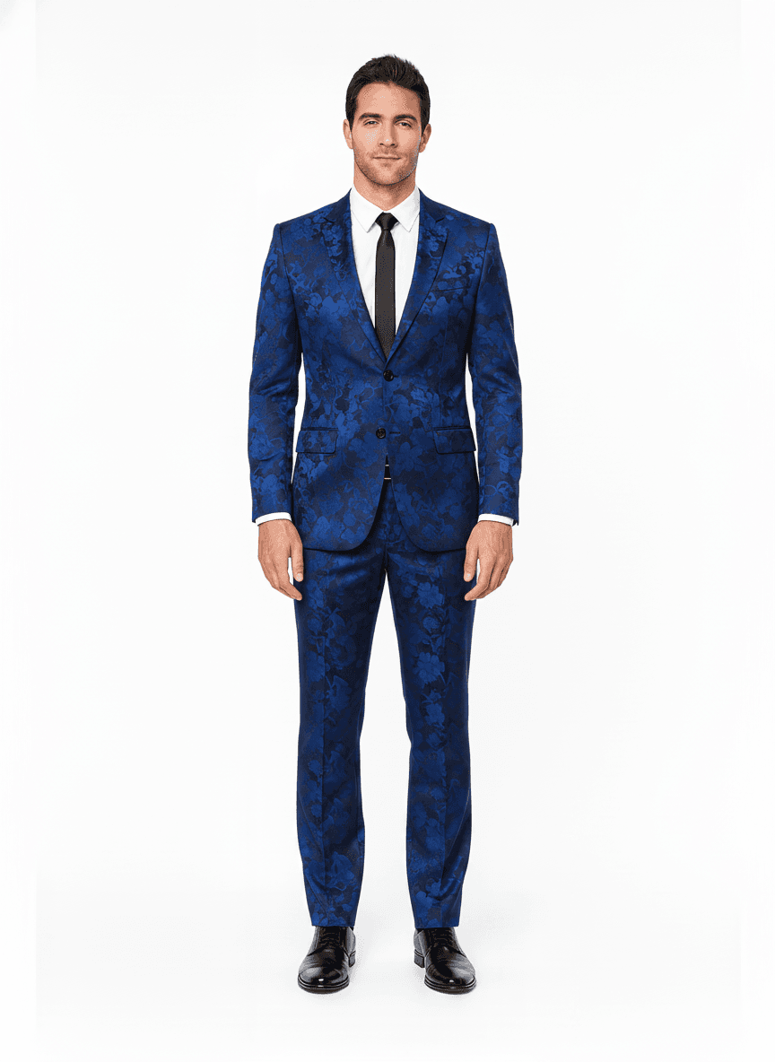 Cotton Royal Blue & Navy Blue Floral Dress Shirts Fabric on full suit β AI-rendered by Nathan Tailors, a Hoi An tailor